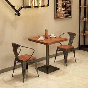 美式工业风实木小方桌奶茶餐饮店桌椅咖啡厅铁艺正方形餐桌椅组合