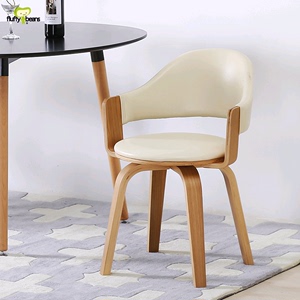 家用软皮餐椅木质短靠背单人座椅曲木舒适转椅小客厅室内洽谈椅子