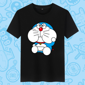 哆啦A梦机器猫动漫周边联名短袖T恤衫加肥加大码男夏装纯棉上衣服