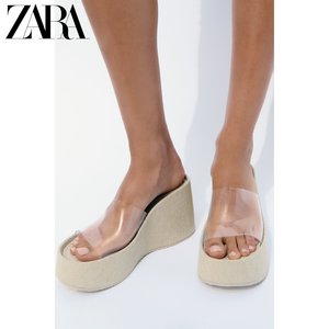 ZARA夏季新品 TRF 女鞋 塑胶宽带饰坡跟高跟时尚凉鞋 3357310 111
