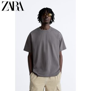 ZARA24春季新品 男装 格雷系重磅纯色休闲短袖T恤 1887450 832