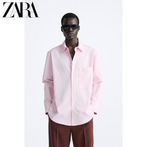 ZARA24春季新品 男装 粉红色修身口袋饰直筒衬衫 4128181 620