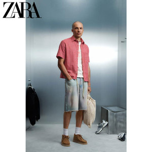 ZARA24夏季新品 男装 红色格纹休闲工装风短袖衬衫 2688411 600