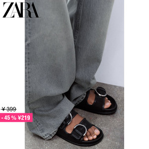 ZARA特价精选 女鞋 黑色网眼平带扣透气休闲凉鞋拖鞋 3603310 800