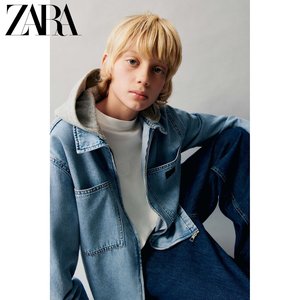 ZARA 24春季新品 童装男童 拼接连帽牛仔衬衫外套 6987744 427