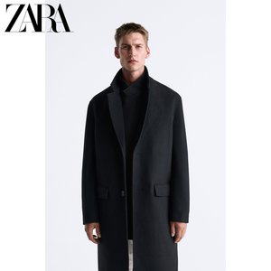 ZARA24春季新品 男装 黑色羊毛混纺休闲风衣大衣外套 7380331 800