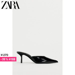 ZARA特价精选 女鞋 黑色尖头漆皮时装高跟鞋穆勒鞋 2235310 800