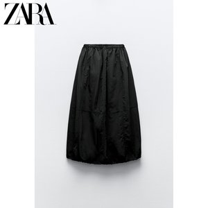 ZARA夏季新品 TRF 女装 黑色尼龙气球版型半身裙长裙 4391428800