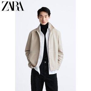 ZARA24春季新品 男装 磨白色仿皮翻领工装户外夹克 8281345 251