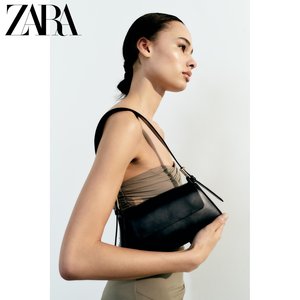 ZARA新品 女包 黑色翻盖流行简约主义单肩包腋下包 6527010 040