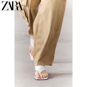 ZARA夏季新品 女鞋 白色低跟方头夹趾休闲时装凉鞋 1313310 001