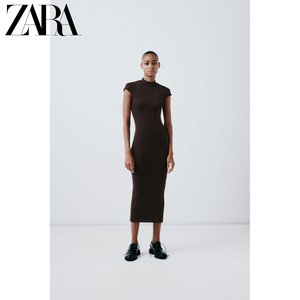 ZARA24春季新品 女装 半高领罗纹修身迷笛连衣裙 4174308 700