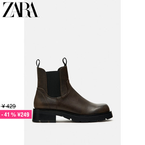 ZARA特价精选 女鞋 棕色做旧切尔西式短靴靴子 1119310 700