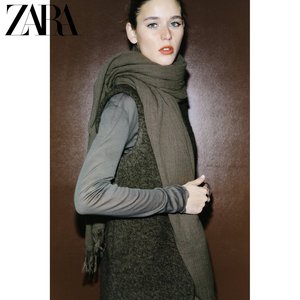 ZARA 24春季新品 女装 棉及羊毛混纺薄围巾 0653025 505