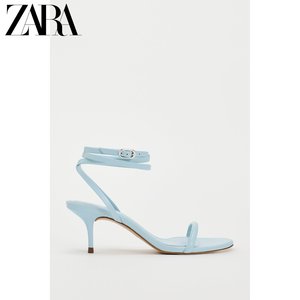 ZARA夏季新品 女鞋 蓝色管形带饰皮革时尚高跟凉鞋 2311410 400