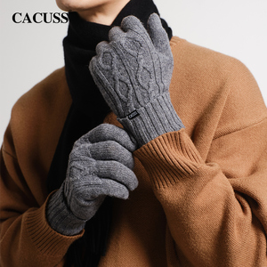 CACUSS手套男冬天触屏纯羊毛薄款秋季保暖防风毛线分指骑行女送礼