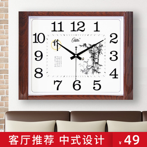 康巴丝静音客厅挂钟方中式钟表简约时尚壁挂表创意时钟现代石英钟