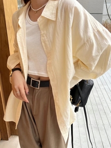 sanbara韩国2024春季新款宽松长袖衬衫设计感慵懒风棉麻上衣女潮