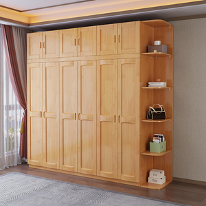 华南家具简约现代实木衣柜家用卧室对开门柜子式轻奢大容量衣橱柜