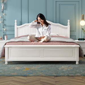 华南家具现代简约全实木床1.5米单双人主卧纯白色卧室轻奢美式床