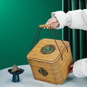 新款高档复古粽子包装盒创意端午节竹木肉粽手提礼盒空盒现货定制