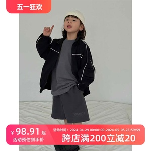 波拉bora韩国儿童外套2024春秋装运动炸街男女童黑色翻领夹克上衣