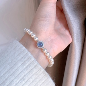 「蓝之缘」蓝宝石天然珍珠手链纯银首饰叠戴轻奢小众设计精致高级