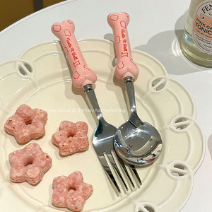 高颜值叉子勺子不锈钢餐具家用吃饭甜品水果叉勺可爱精致两件套装