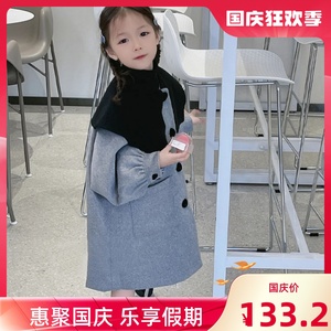 韩版童装女童中长款外套秋冬款2022小女孩洋气时髦娃娃领毛昵大衣