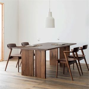 北欧简约全实木餐桌意式胡桃木色大长桌侘寂风会议桌长方形办公桌