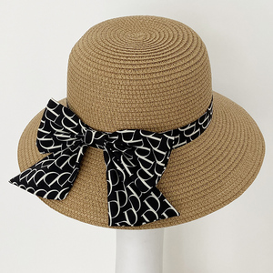 新款遮阳帽子女夏季防晒防紫外线沙滩出游草编草帽太阳帽小檐盆帽