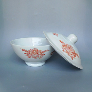 文革567老古董碗60年代红色收藏醴陵出口瓷厂矾红彩古玩瓷器盖碗