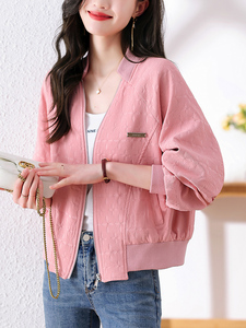 小香风短外套女春秋季粉色长袖棒球服夹克2024新款小个子甜美上衣