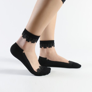 袜子美腿塑形新款女蕾丝花子韩国可爱纯棉中筒袜水晶玻璃棉底丝袜