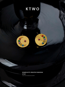 韩版彩色锆石耳钉女生小众轻奢镀k金高级感2023新款925银针耳饰品