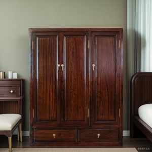 现代新中式香樟木挂衣柜三门实木质橱子小户型隔层收纳1.40cm米宽
