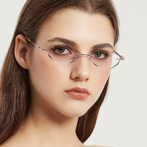 配眼镜框新款纯钛无螺丝镶钻石切边近视眼镜成品女网红无框眼镜架