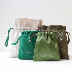 LAMER海蓝之谜 绿色抽绳绒布袋 稀缺香槟色绸缎质感收纳袋 托特包