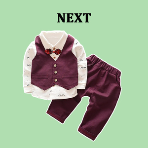 英国NEXT春秋装男童西服三件套装婴幼儿童绅士衣服男宝宝周岁礼服