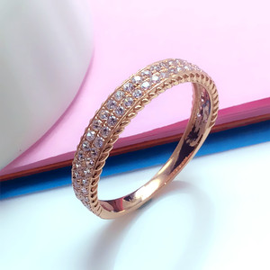太太珠宝585金玫瑰金紫金锆石镶嵌宽戒指奢华富贵14K玫瑰金宽指环