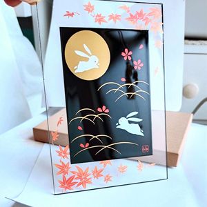古董vintage日本回流漆画金粉莳绘兔子樱花大漆相框摆件漆器和风