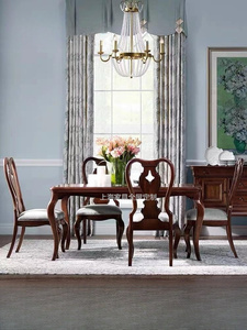 马赛晨光美式乡村实木餐桌餐椅经典复古原木棕色背靠椅客厅长方形