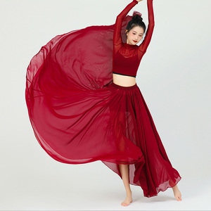爵士现代新疆舞蹈服气质大摆中国风古典飘逸红色长裙表演服套装女