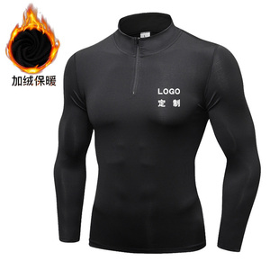 冬季加绒男健身跑步PRO训练长袖弹力紧身立领卫衣logo定制YEL9005