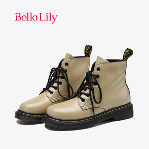 BellaLily欧美女士时尚马丁靴新潮时装靴前系带短筒靴子