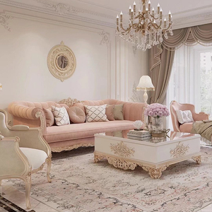 法式轻奢实木雕花沙发布艺沙发古典宫廷客厅家具组合欧式简约现代
