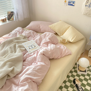 大学生宿舍床上用品三件套纯色水洗棉四件套床单被套被罩寝室简约