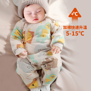 新生婴儿儿夹棉衣服加厚52码夹棉和尚服初生宝宝秋冬季连体衣超萌