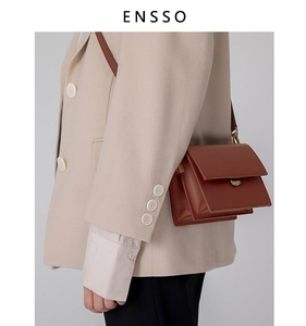 ENSSO包包2021新款时尚宽带斜挎包风琴尚真皮女包复古包