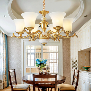 美式吊灯客厅灯奢华大气现代简欧玉石餐厅灯卧室复古欧式全铜灯具